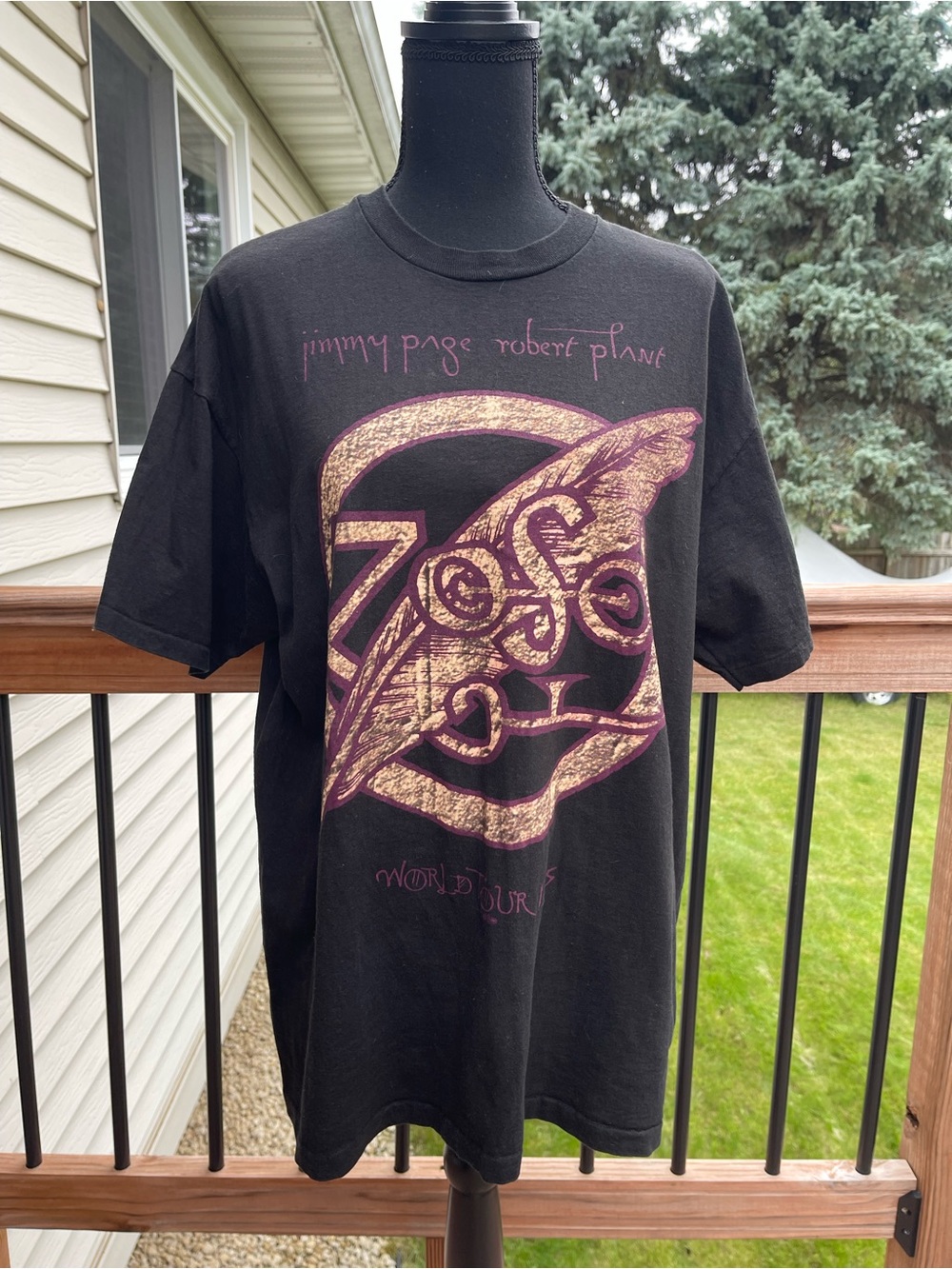 Vtg 90s Robert Plant Jimmy Page Led Zeppelin Shirt Mens Black Zoso World Tour XL